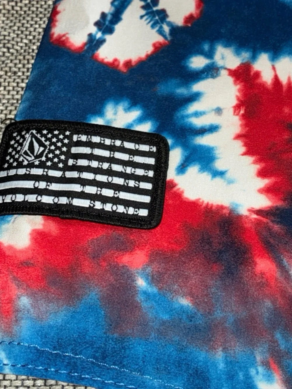 Toddler Tie-Dye Blue & Red Swim Trunks with Black Waistband